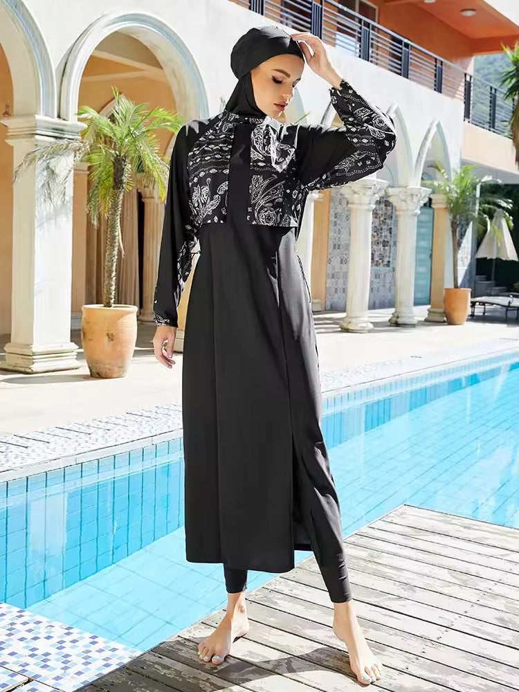 Eleganter Modest Badeanzug Noir Paisley