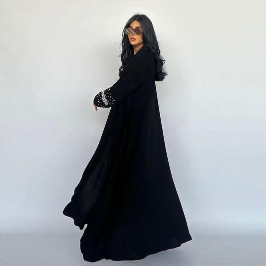 Eleganter schwarzer Abaya-Cardigan mit Perlenverzierung