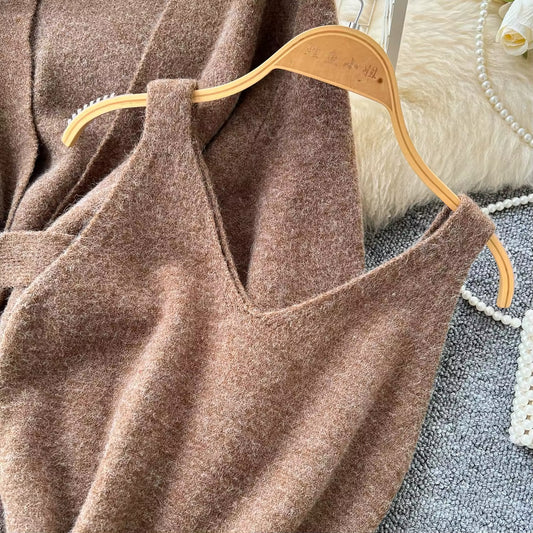 Zweiteiliges Strick-Set Maxikleid und Cardigan in drei Farben