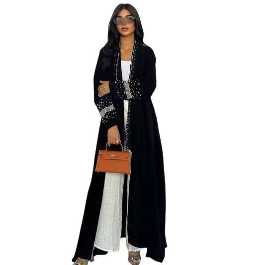 Eleganter schwarzer Abaya-Cardigan mit Perlenverzierung