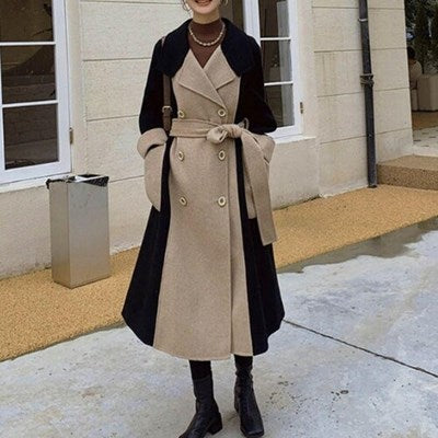 Winter Trenchcoat Damen Beige & Schwarz
