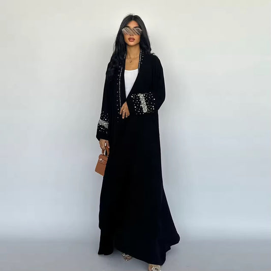 Eleganter schwarzer Abaya-Cardigan mit Perlenverzierung