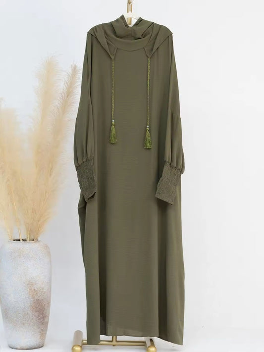 Premium Khimar Abaya mit Quasten – Beige oder Grün