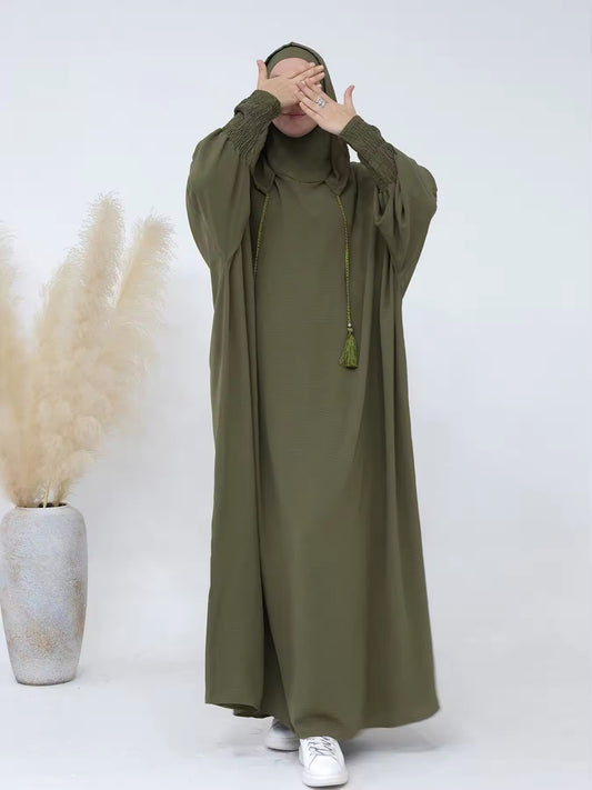 Premium Khimar Abaya mit Quasten – Beige oder Grün